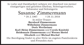 Traueranzeige von Susanne Zimmermann von merkurtz