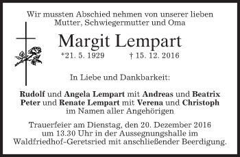 Traueranzeige von Margit Lempart von merkurtz