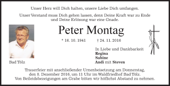 Traueranzeige von Peter Montag von merkurtz