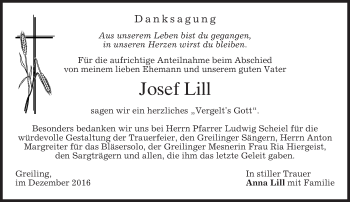 Traueranzeige von Josef Lill von merkurtz