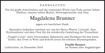 Traueranzeige von Magdalena Brunner von merkurtz
