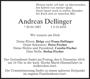 Traueranzeige von Andreas Dellinger von merkurtz