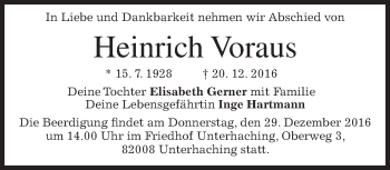 Traueranzeige von Heinrich Voraus von merkurtz