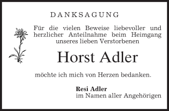 Traueranzeige von Horst Adler von merkurtz