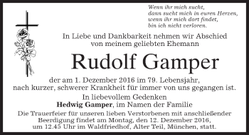 Traueranzeige von Rudolf Gamper von merkurtz