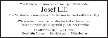 Traueranzeige von Josef Lill von merkurtz