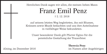 Traueranzeige von Franz Emil Penz von merkurtz
