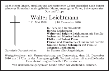 Traueranzeige von Walter Leichtmann von merkurtz