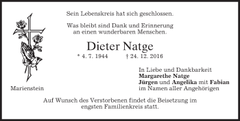 Traueranzeige von Dieter Natge von merkurtz