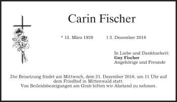 Traueranzeige von Carin Fischer von merkurtz