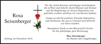 Traueranzeige von Rosa Seisenberger von merkurtz