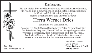 Traueranzeige von Werner Dries von merkurtz