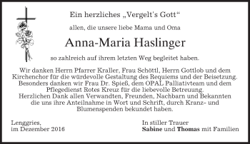 Traueranzeige von Anna-Maria Haslinger von merkurtz