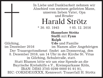 Traueranzeige von Harald Strötz von merkurtz