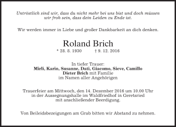 Traueranzeige von Roland Brich von merkurtz