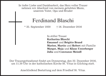 Traueranzeige von Ferdinand Blaschi von merkurtz
