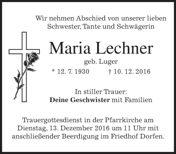Traueranzeige von Maria Lechner von merkurtz