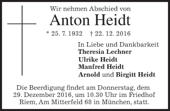 Traueranzeige von Anton Heidt von merkurtz