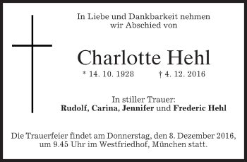 Traueranzeige von Charlotte Hehl von merkurtz
