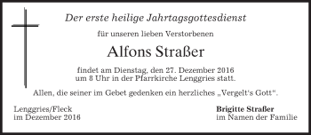 Traueranzeige von Alfons Straßer von merkurtz