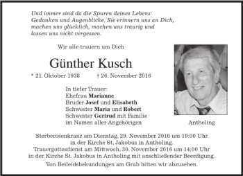 Traueranzeige von Günther Kusch von merkurtz