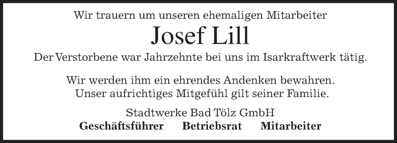  Traueranzeige für Josef Lill vom 20.12.2016 aus merkurtz