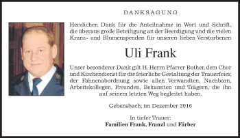 Traueranzeige von Uli Frank von merkurtz