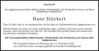 Traueranzeige von Hans Stöckert von merkurtz