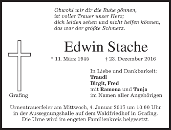 Traueranzeige von Edwin Stache von merkurtz