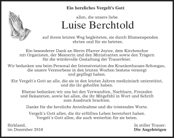 Traueranzeige von Luise Berchtold von merkurtz