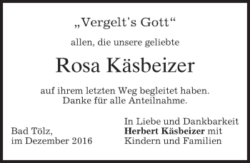 Traueranzeige von Rosa Käsbeizer von merkurtz