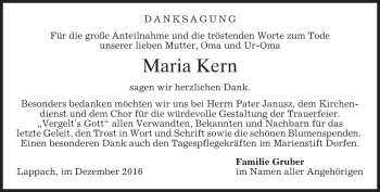 Traueranzeige von Maria Kern von merkurtz