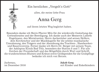 Traueranzeige von Anna Gerg von merkurtz