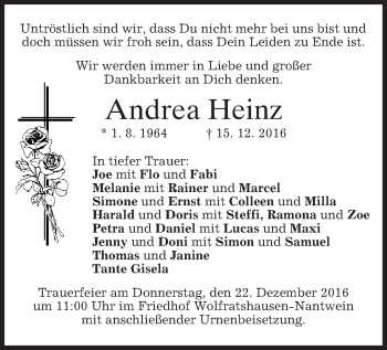 Traueranzeige von Andrea Heinz von merkurtz
