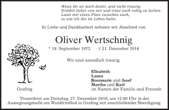 Traueranzeige von Oliver Wertschnig von merkurtz