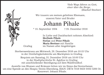 Traueranzeige von Johann Pihale von merkurtz