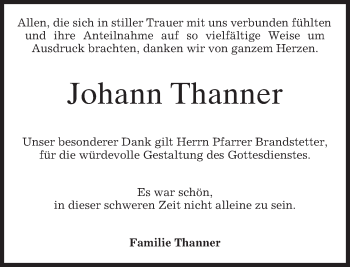 Traueranzeige von Johann Thanner von merkurtz