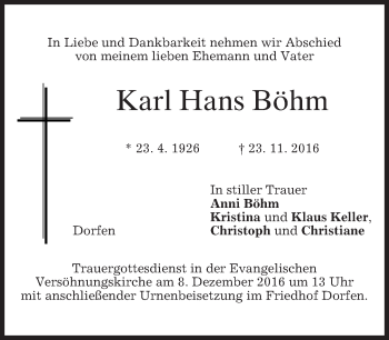 Traueranzeige von Karl Hans Böhm von merkurtz