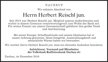 Traueranzeige von Herbert Reischl von merkurtz