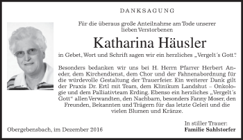 Traueranzeige von Katharina Häusler von merkurtz