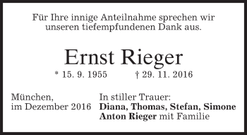 Traueranzeige von Ernst Rieger von merkurtz