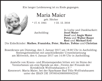 Traueranzeige von Maria Maier von merkurtz