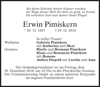 Traueranzeige von Erwin Pimiskern von merkurtz
