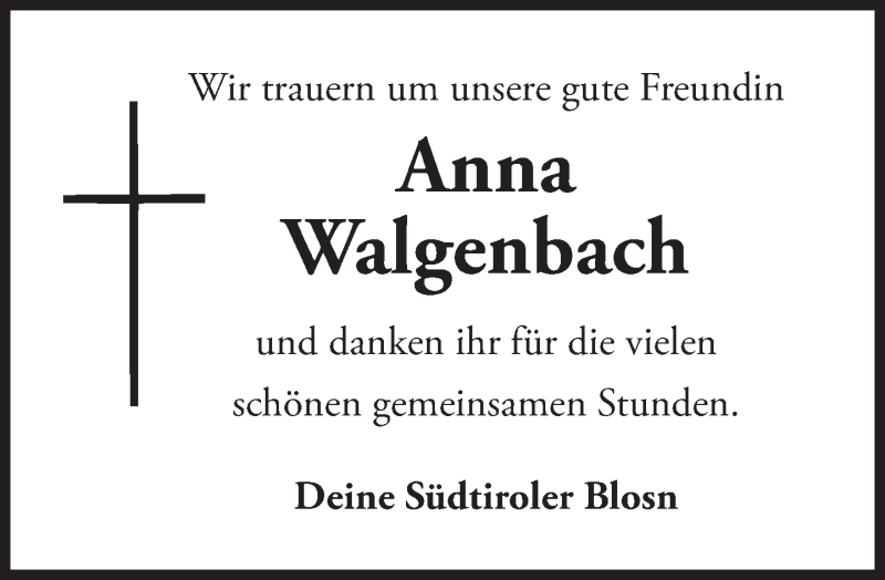  Traueranzeige für Anna Walgenbach vom 19.12.2016 aus merkurtz