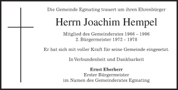 Traueranzeige von Joachim Hempel von merkurtz