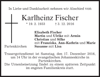 Traueranzeige von Karlheinz Fischer von merkurtz