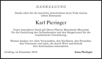 Traueranzeige von Karl Pieringer von merkurtz