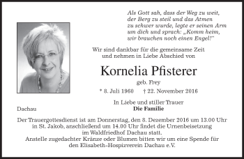 Traueranzeige von Kornelia Pfisterer von merkurtz