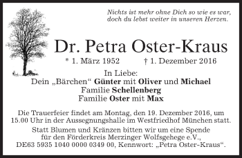 Traueranzeige von Petra Oster-Kraus von merkurtz