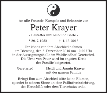 Traueranzeige von Peter Krayer von merkurtz